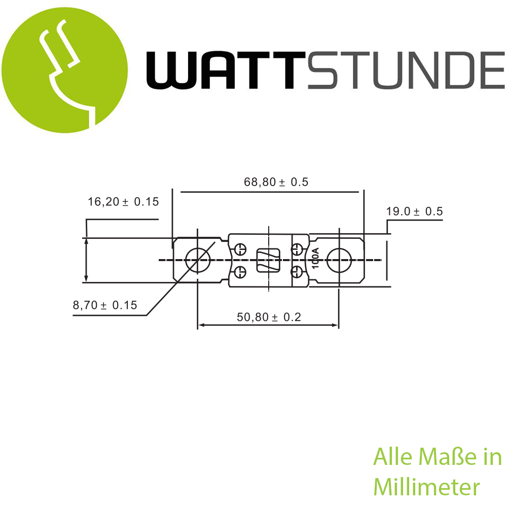 WATTSTUNDE® ANM heavy-duty strip fuse 2x150A