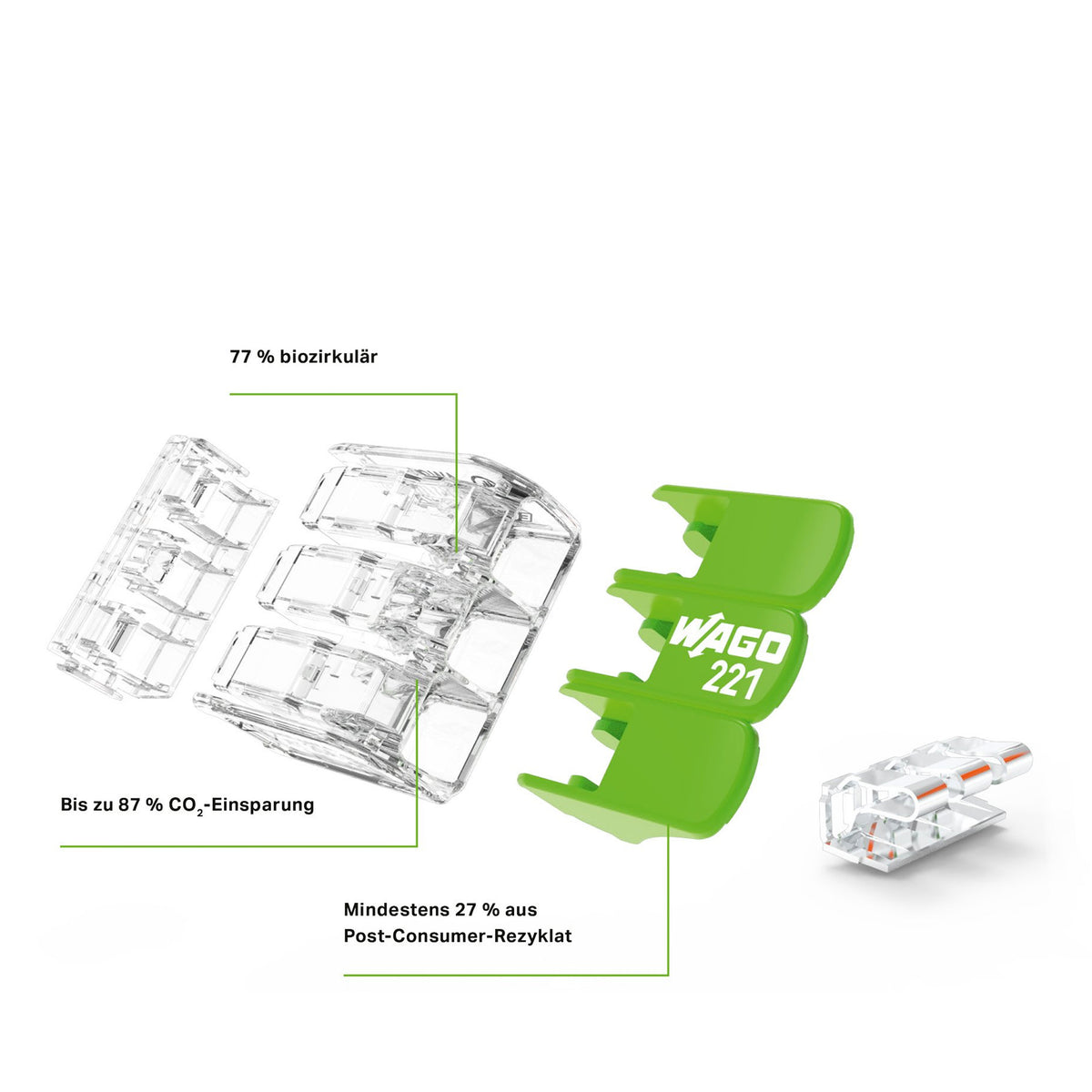 Wago Verbindungsklemme Green Range flexibel bis 4mm² - 221-423 | 50er Pack
