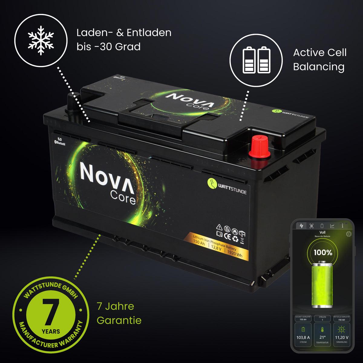 WATTSTUNDE® NOVA Core 150Ah battery LiFePO4