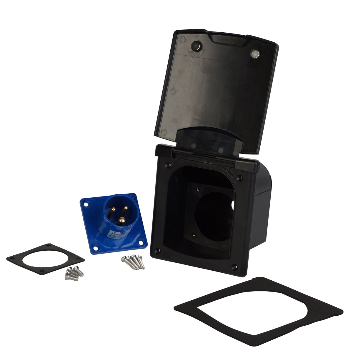 WATTSTUNDE® CEE built-in socket black with magnetic flap, 16A