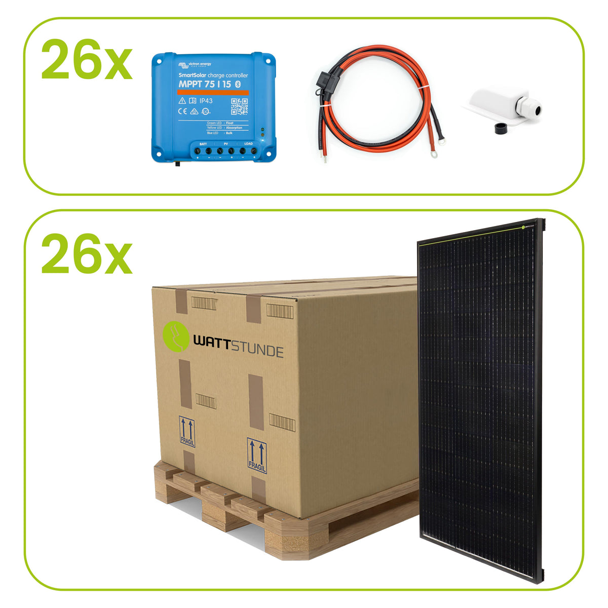 WATTSTUNDE® SOLA Frame Mono+S 26 x 120Wp BUNDLE Single mit Victron SmartSolar