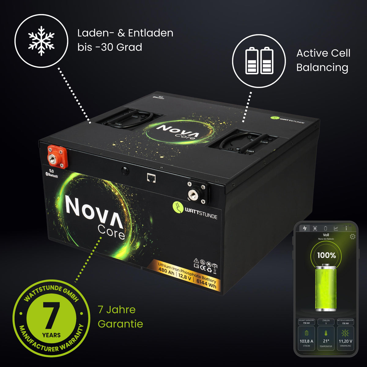WATTSTUNDE® NOVA Core 480Ah battery LiFePO4