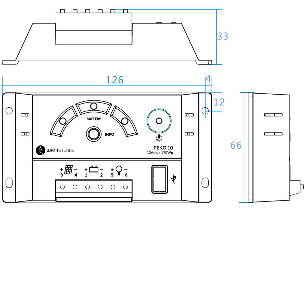 WATTSTUNDE® 10 A Solar Laderegler PEKO10